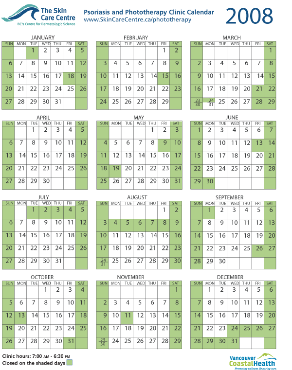 2008 Psoriasis and Phototherapy Calendar